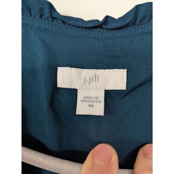 J. Jill Surplice Midi Dress women's size 4x turquoise elastic ruffle coastal - Picture 3 of 8